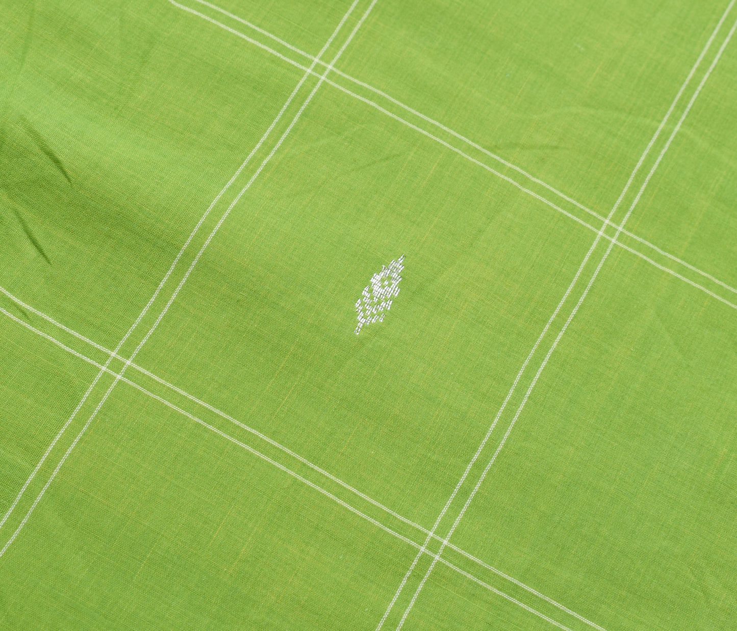 Sushila Vintage Green Saree 100% Pure Cotton Checks Woven Soft Sari Craft Fabric