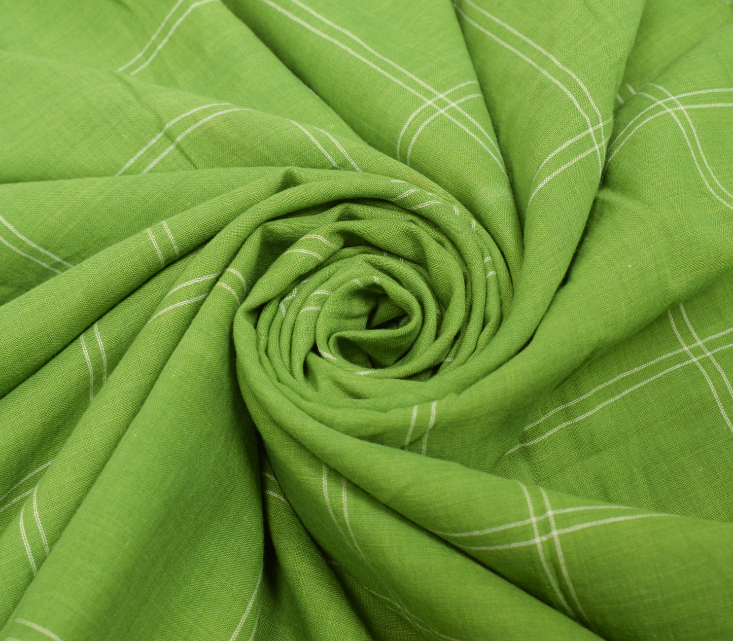 Sushila Vintage Green Saree 100% Pure Cotton Checks Woven Soft Sari Craft Fabric