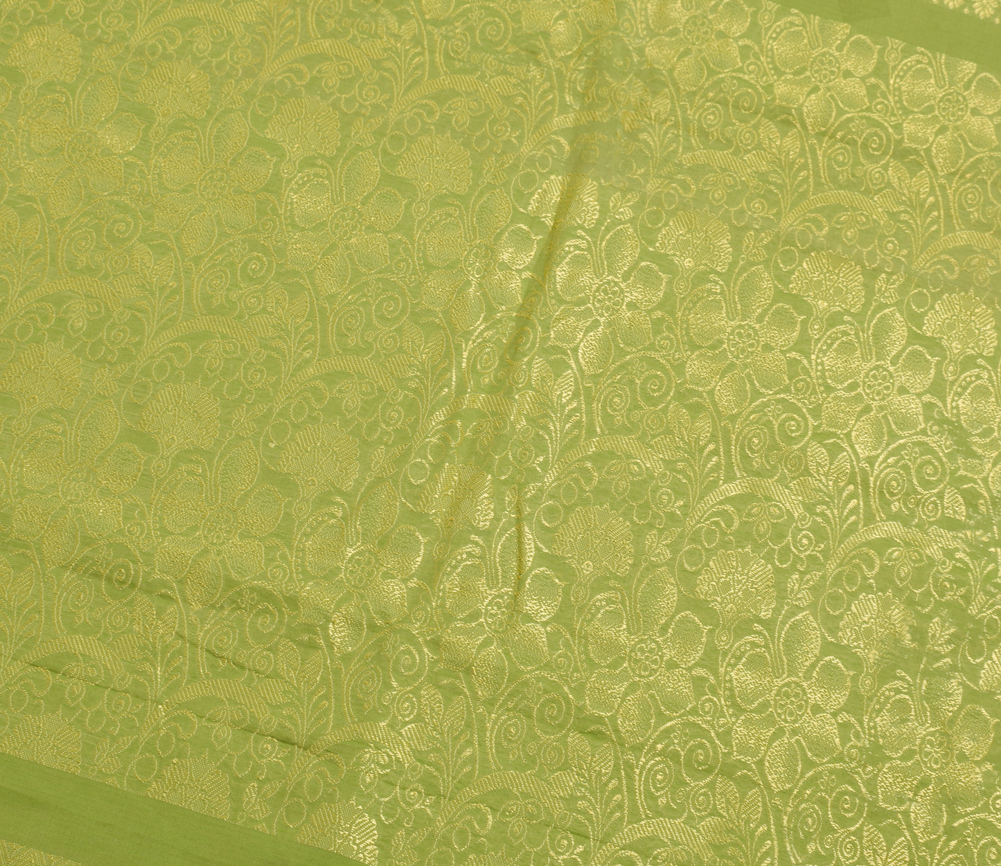 Sushila Vintage Green Indian Saree Blend Cotton Woven Floral Sari Craft Fabric