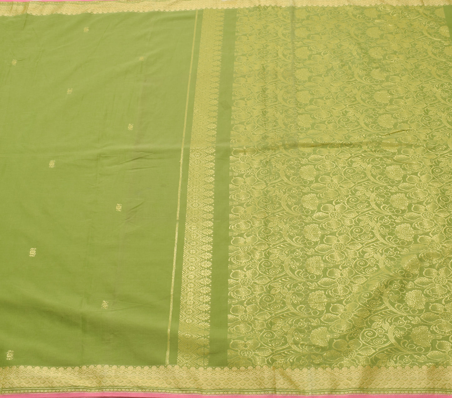 Sushila Vintage Green Indian Saree Blend Cotton Woven Floral Sari Craft Fabric