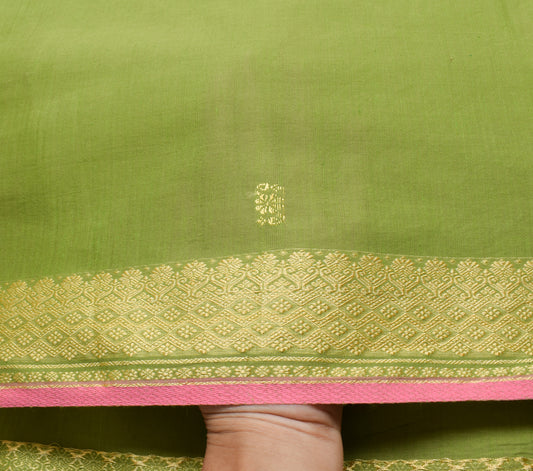 Sushila Vintage Green Indian Saree Blend Cotton Woven Floral Sari Craft Fabric