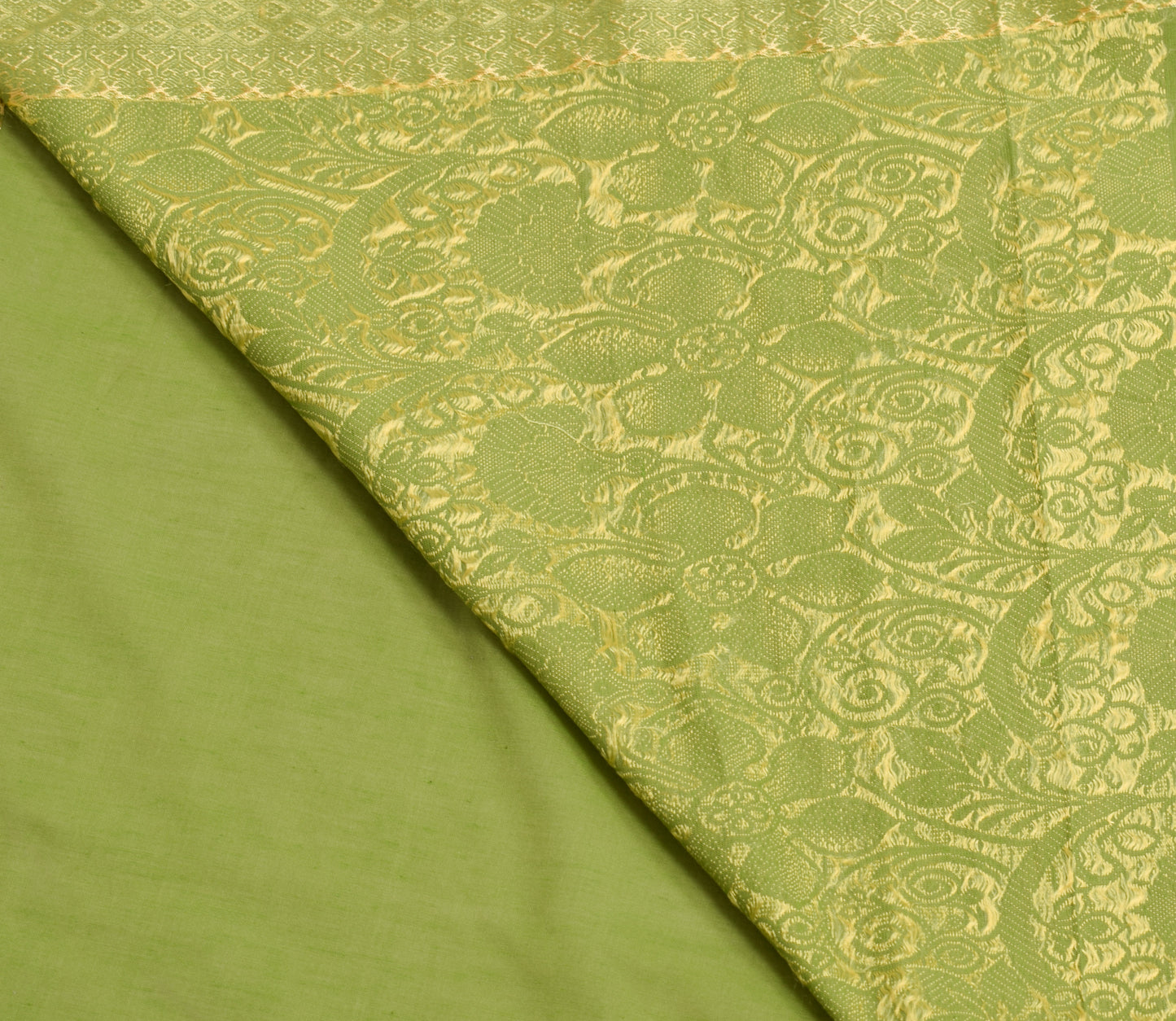Sushila Vintage Green Indian Saree Blend Cotton Woven Floral Sari Craft Fabric