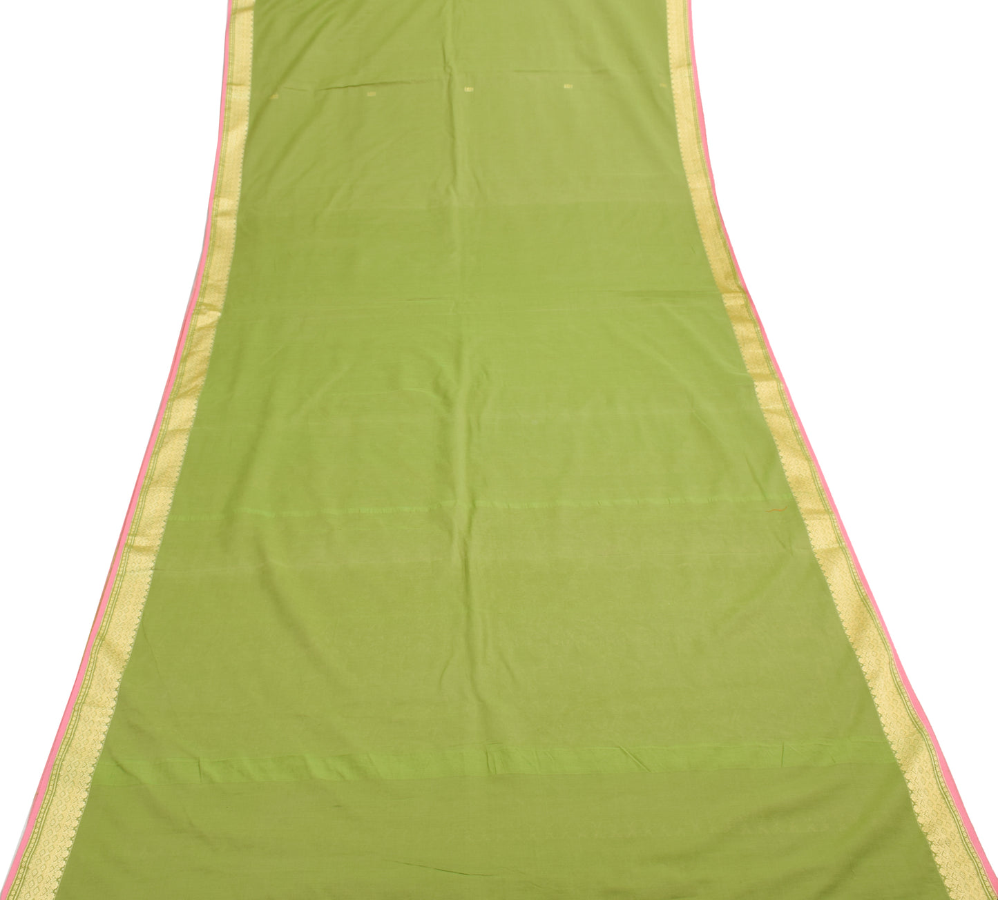 Sushila Vintage Green Indian Saree Blend Cotton Woven Floral Sari Craft Fabric