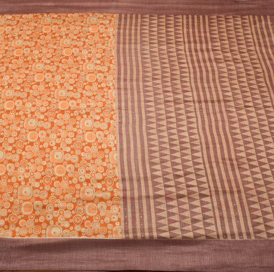 Sushila Vintage Orange Saree Art Silk Woven & Printed Sari 5 Yard Craft Fabric