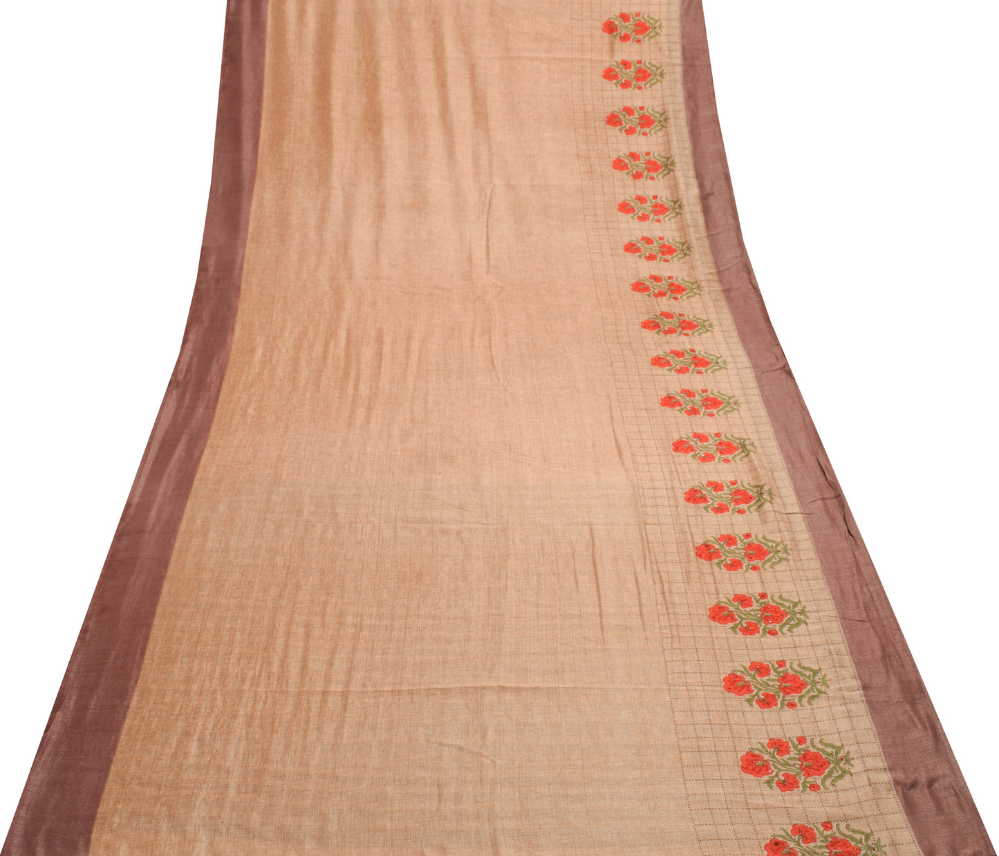 Sushila Vintage Orange Saree Art Silk Woven & Printed Sari 5 Yard Craft Fabric