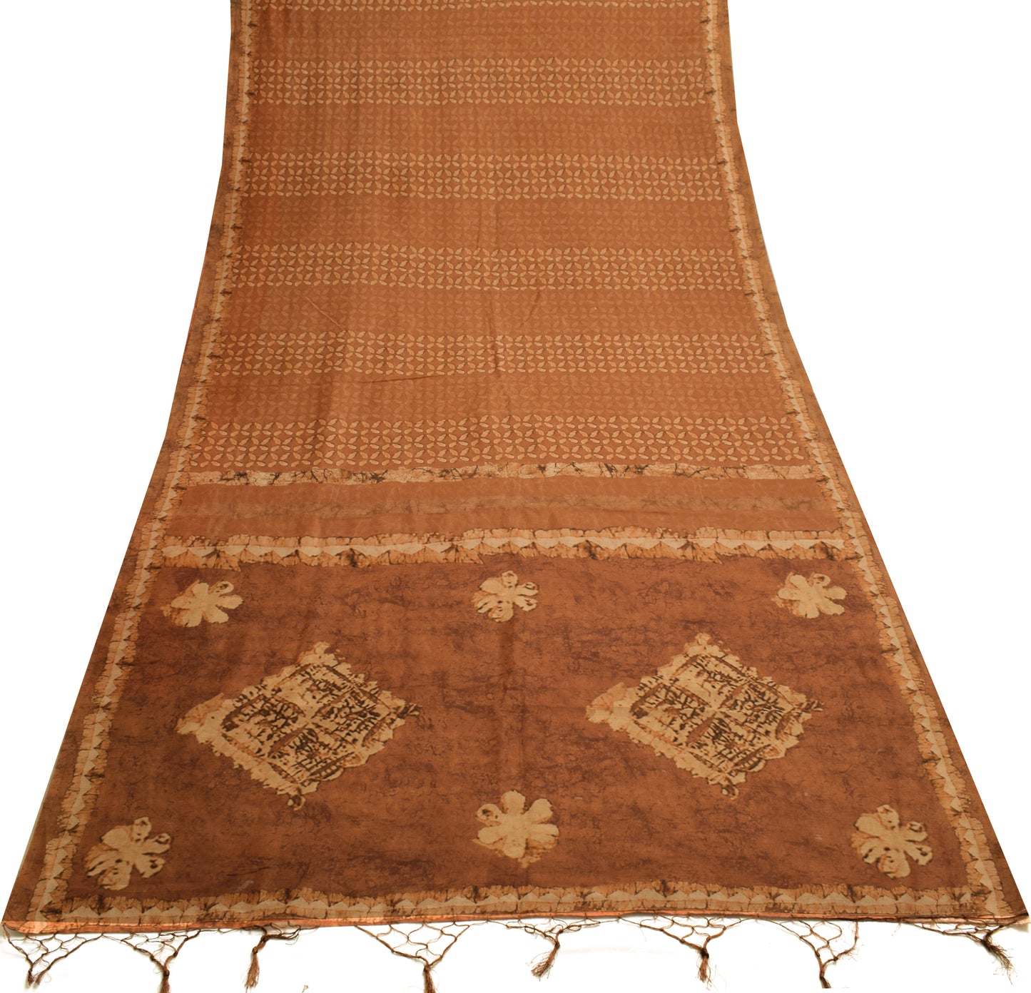 Sushila Vintage Brown Saree Blend Silk Woven & Printed Floral Sari Craft Fabric