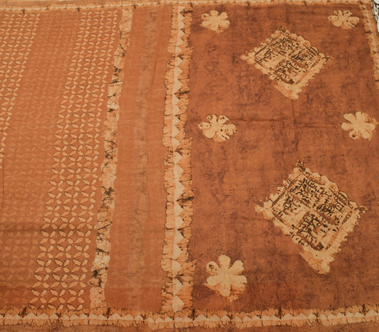 Sushila Vintage Brown Saree Blend Silk Woven & Printed Floral Sari Craft Fabric