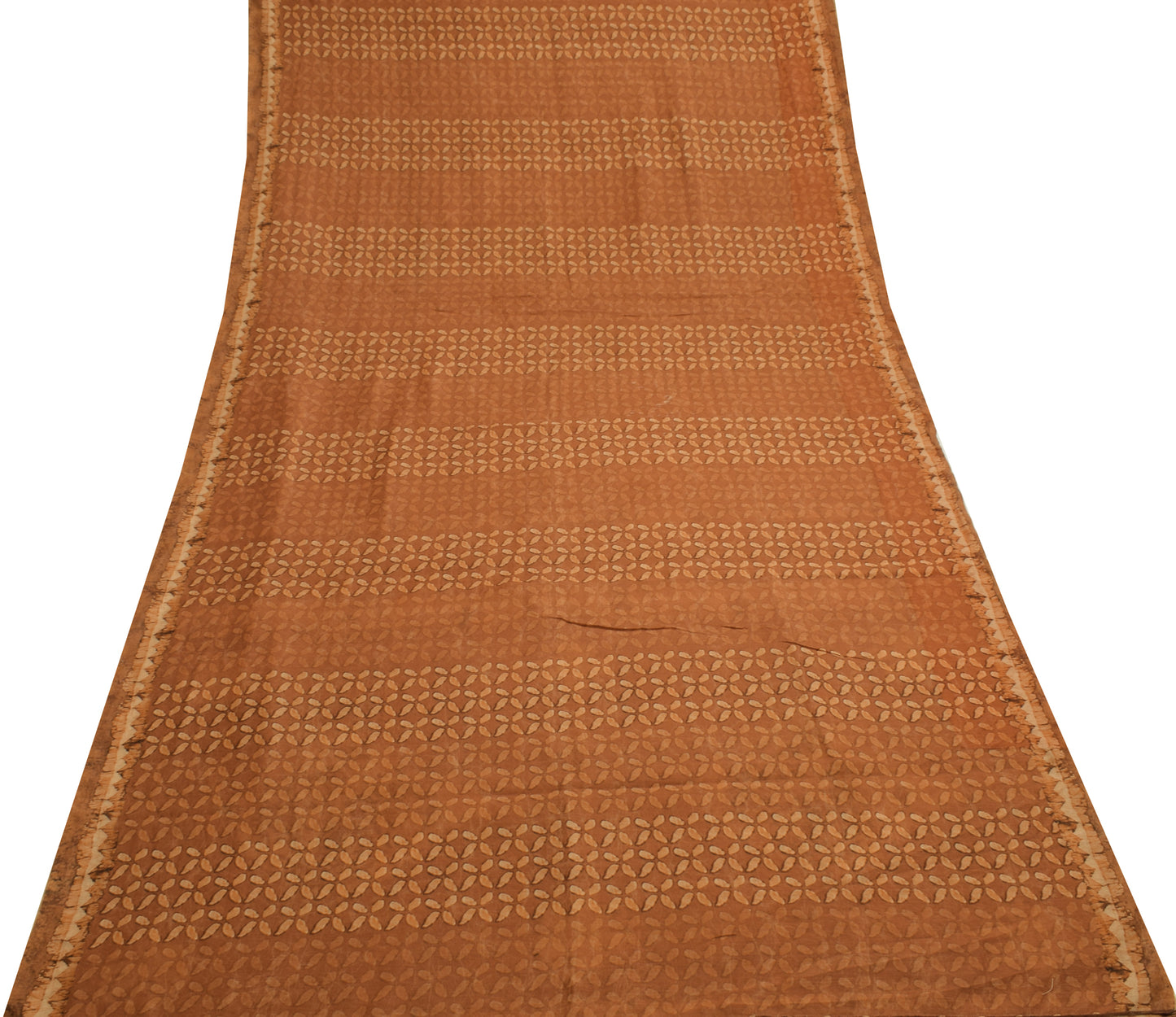 Sushila Vintage Brown Saree Blend Silk Woven & Printed Floral Sari Craft Fabric