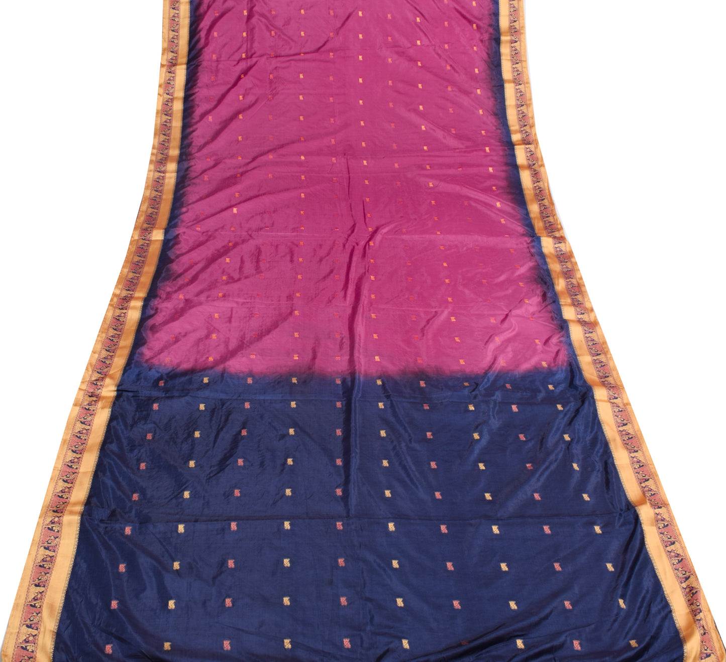 Sushila Vintage Indian Saree Art Silk Baluchari Woven Soft 5YD Sari Craft Fabric