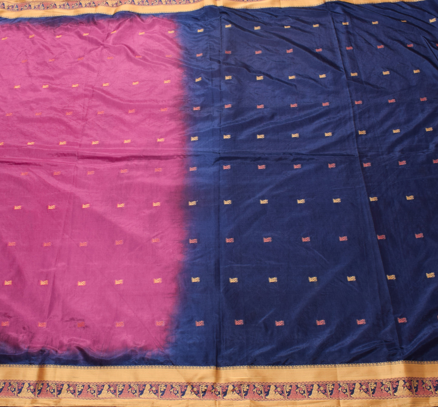 Sushila Vintage Indian Saree Art Silk Baluchari Woven Soft 5YD Sari Craft Fabric