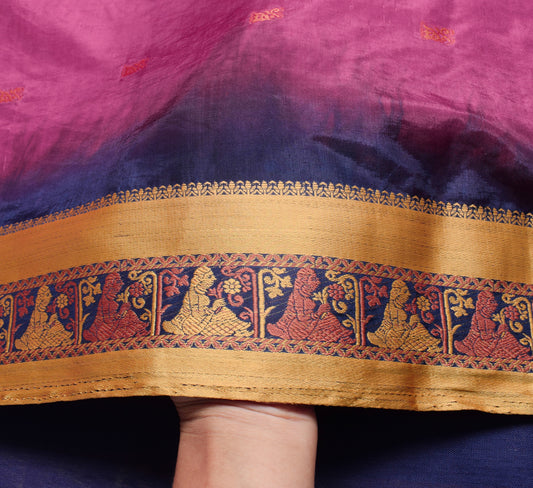 Sushila Vintage Indian Saree Art Silk Baluchari Woven Soft 5YD Sari Craft Fabric