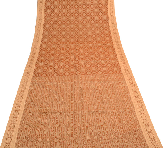 Sushila Vintage Brown Saree Blend Organza Silk All Over Woven Floral Sari Fabric