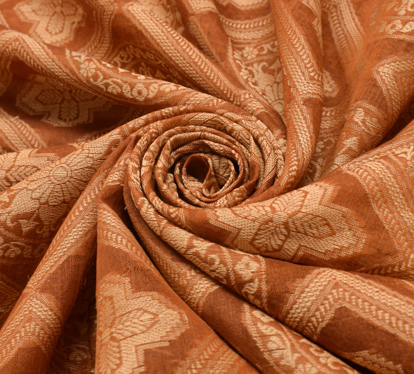 Sushila Vintage Brown Saree Blend Organza Silk All Over Woven Floral Sari Fabric