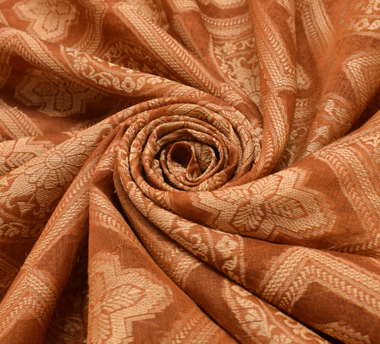 Sushila Vintage Brown Saree Blend Organza Silk All Over Woven Floral Sari Fabric