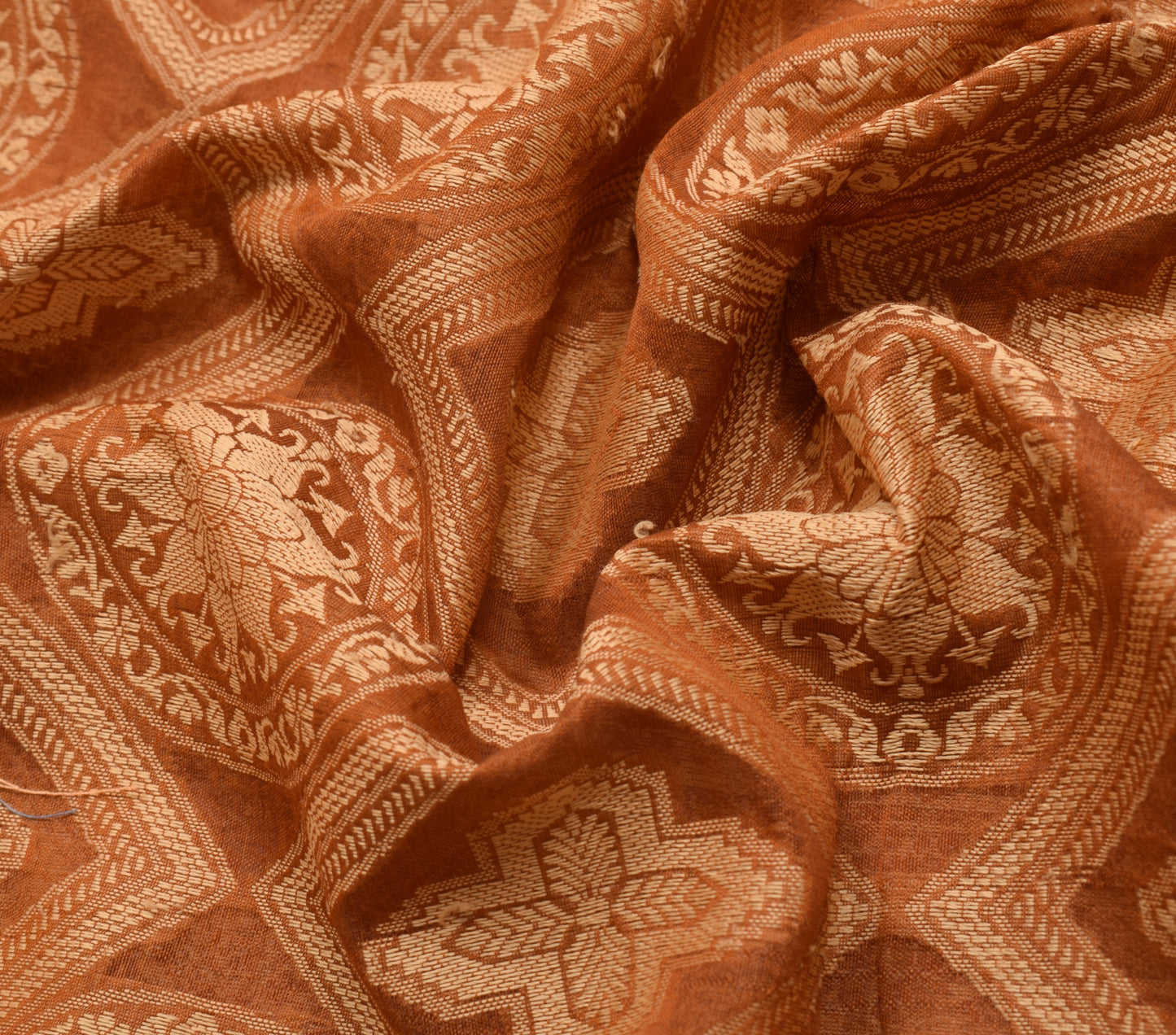 Sushila Vintage Brown Saree Blend Organza Silk All Over Woven Floral Sari Fabric