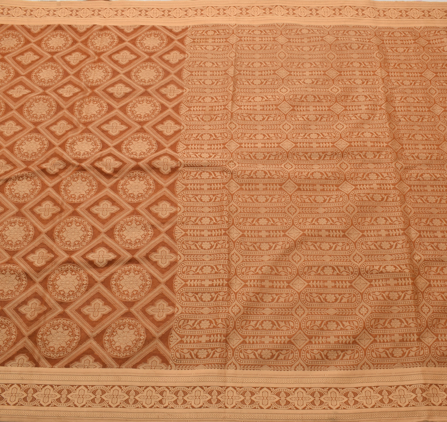 Sushila Vintage Brown Saree Blend Organza Silk All Over Woven Floral Sari Fabric