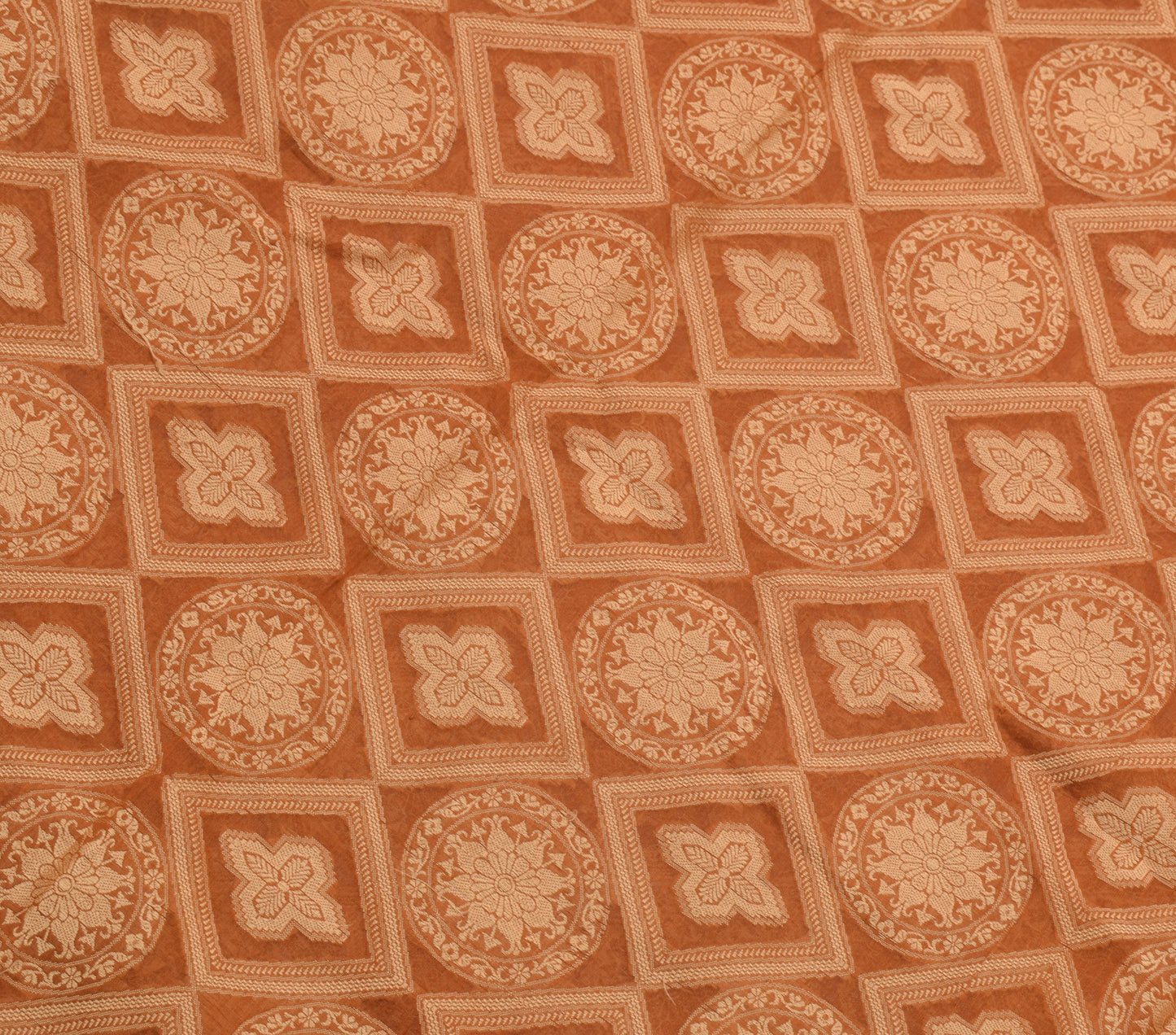 Sushila Vintage Brown Saree Blend Organza Silk All Over Woven Floral Sari Fabric