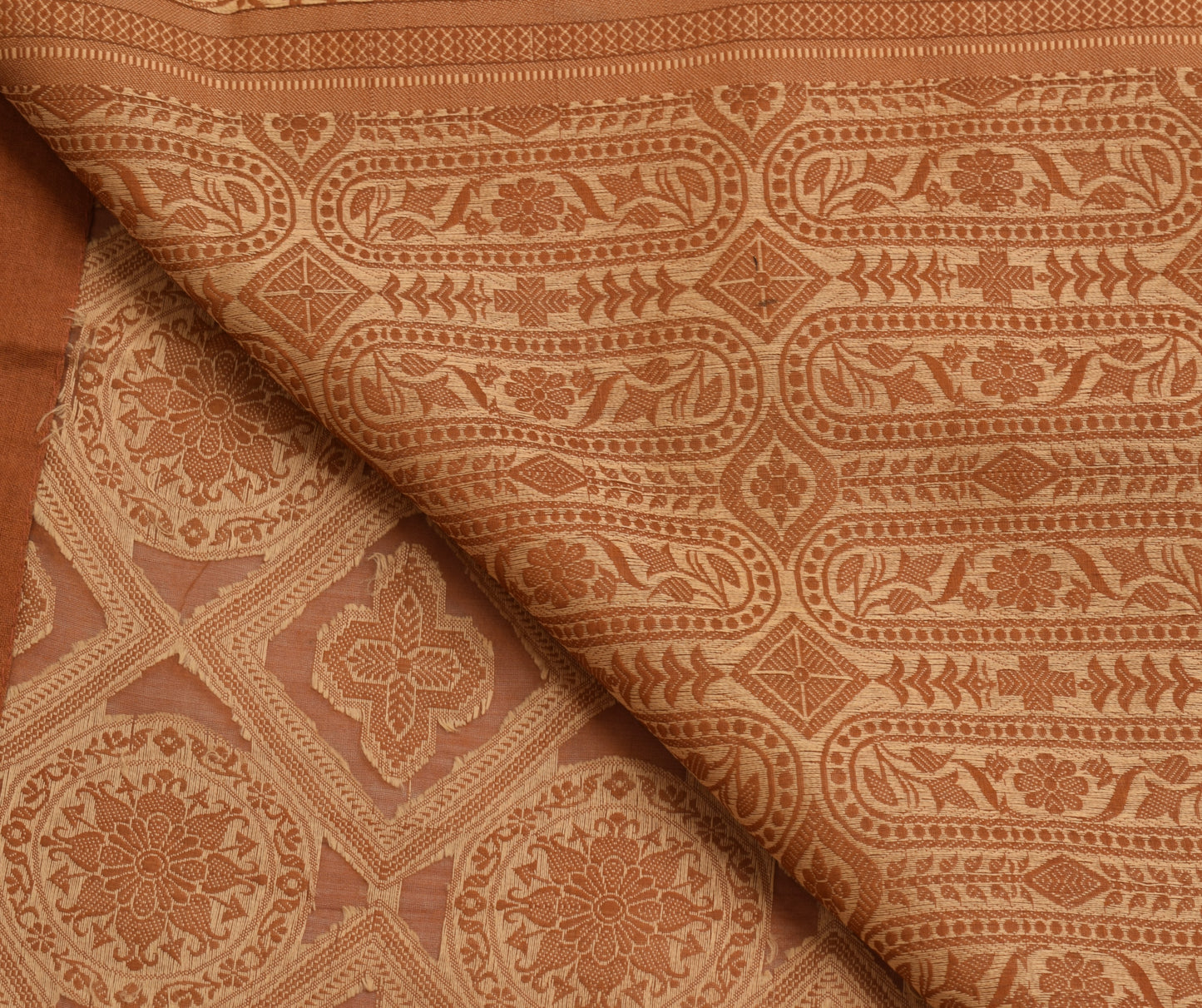 Sushila Vintage Brown Saree Blend Organza Silk All Over Woven Floral Sari Fabric