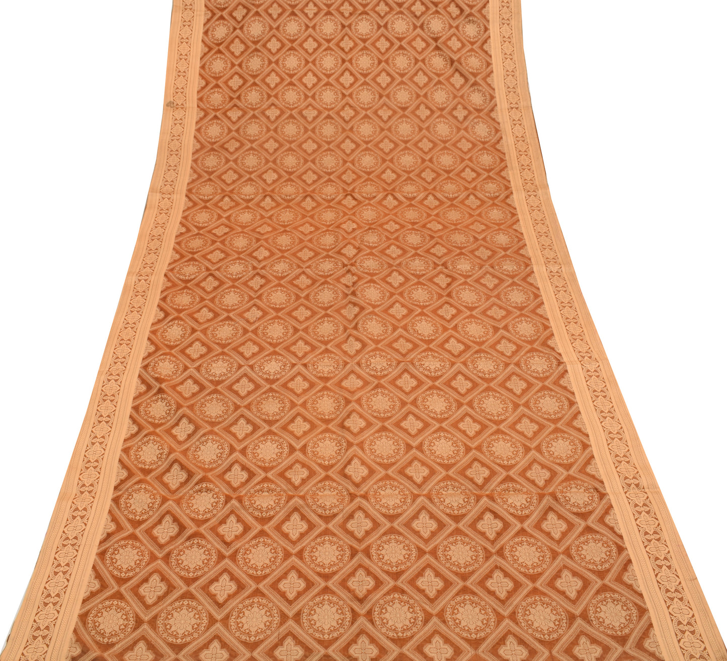 Sushila Vintage Brown Saree Blend Organza Silk All Over Woven Floral Sari Fabric