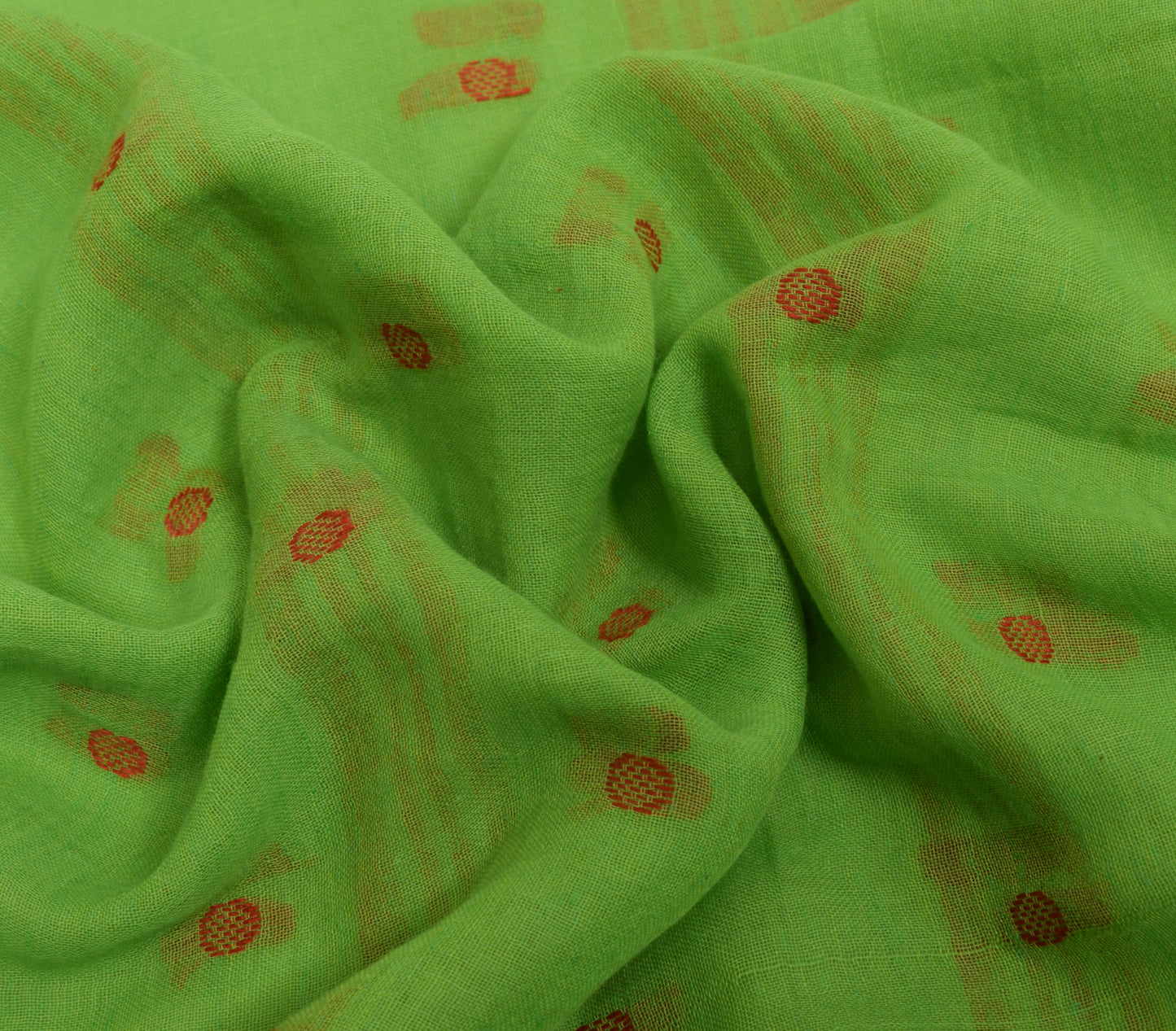 Sushila Vintage Parrot Green Saree 100% Pure Cotton Tant Woven Soft Sari Fabric