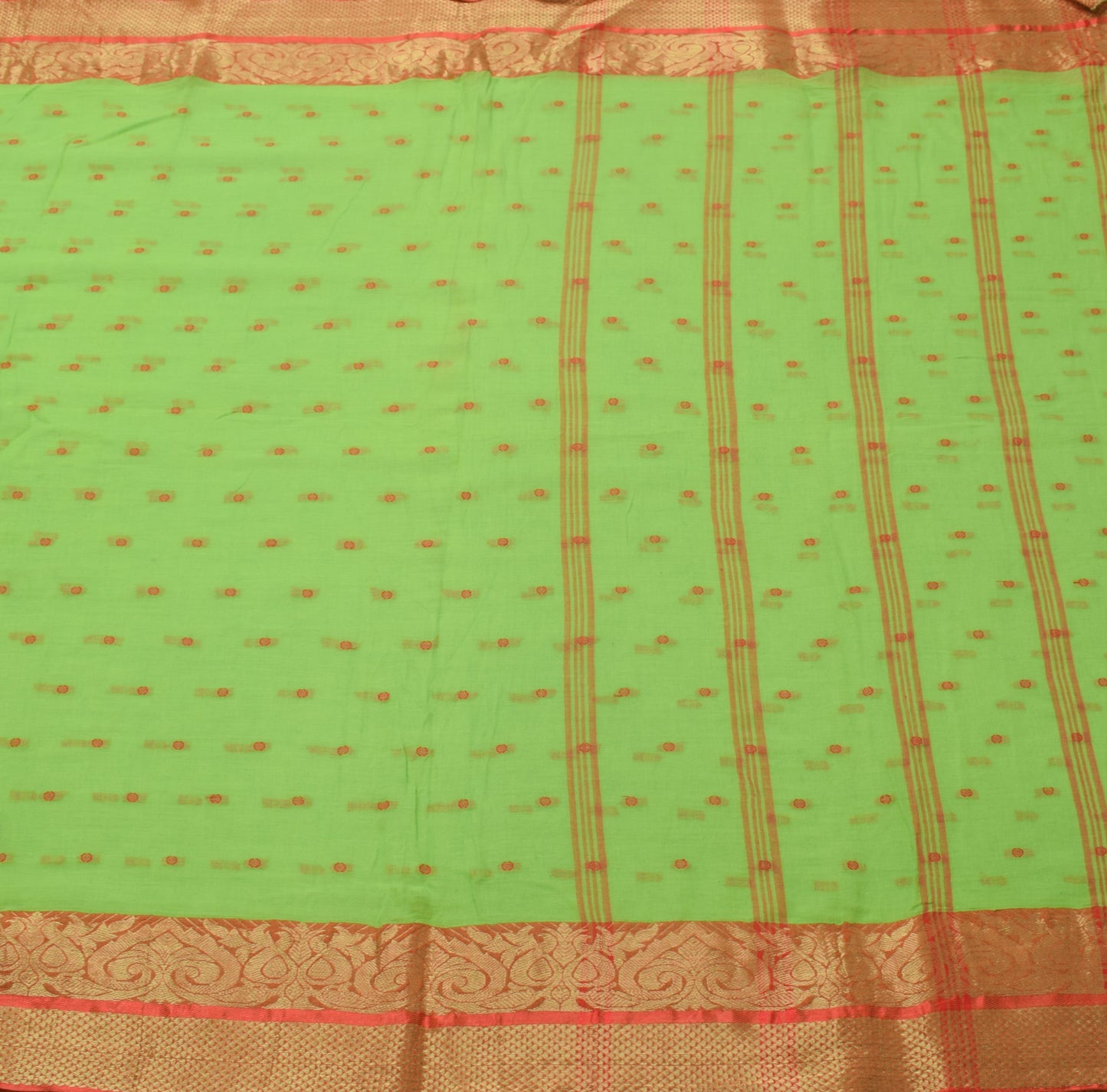 Sushila Vintage Parrot Green Saree 100% Pure Cotton Tant Woven Soft Sari Fabric
