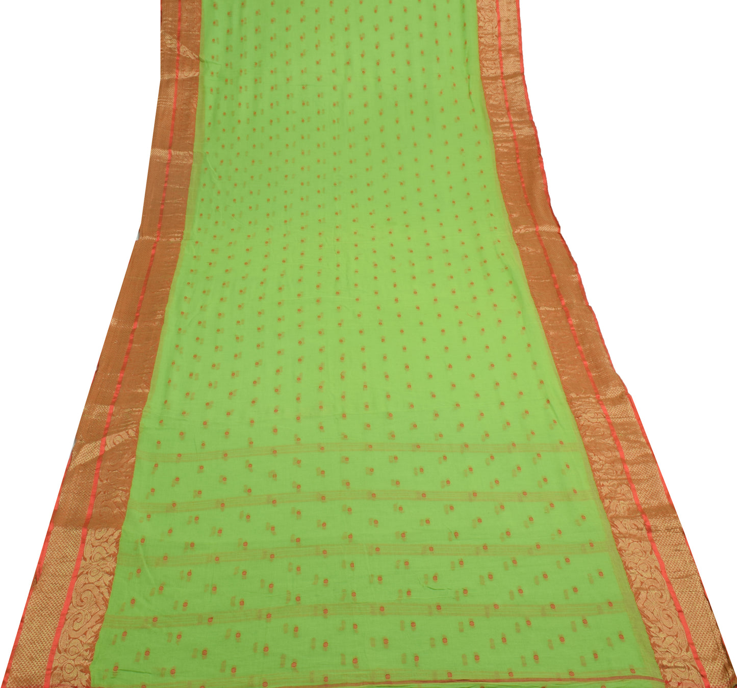 Sushila Vintage Parrot Green Saree 100% Pure Cotton Tant Woven Soft Sari Fabric