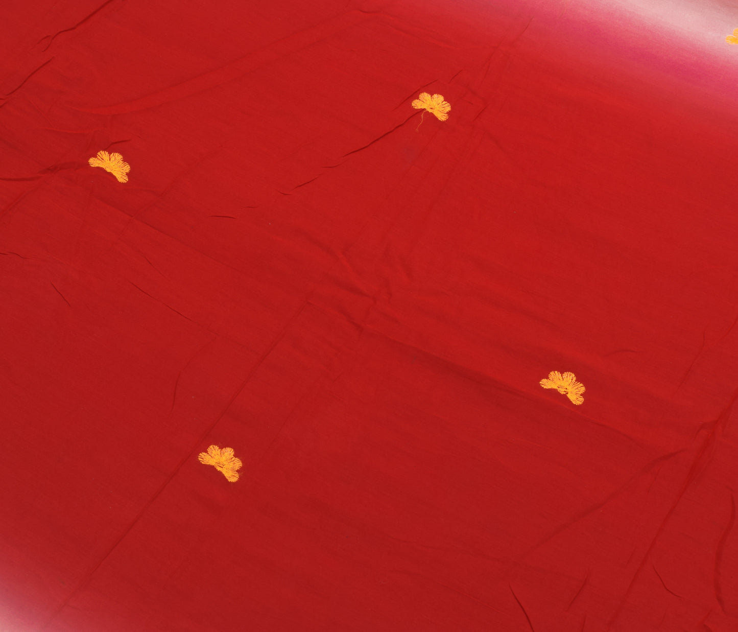 Sushila Vintage Red Saree 100% Pure Cotton Embroidered Floral Soft Sari Fabric