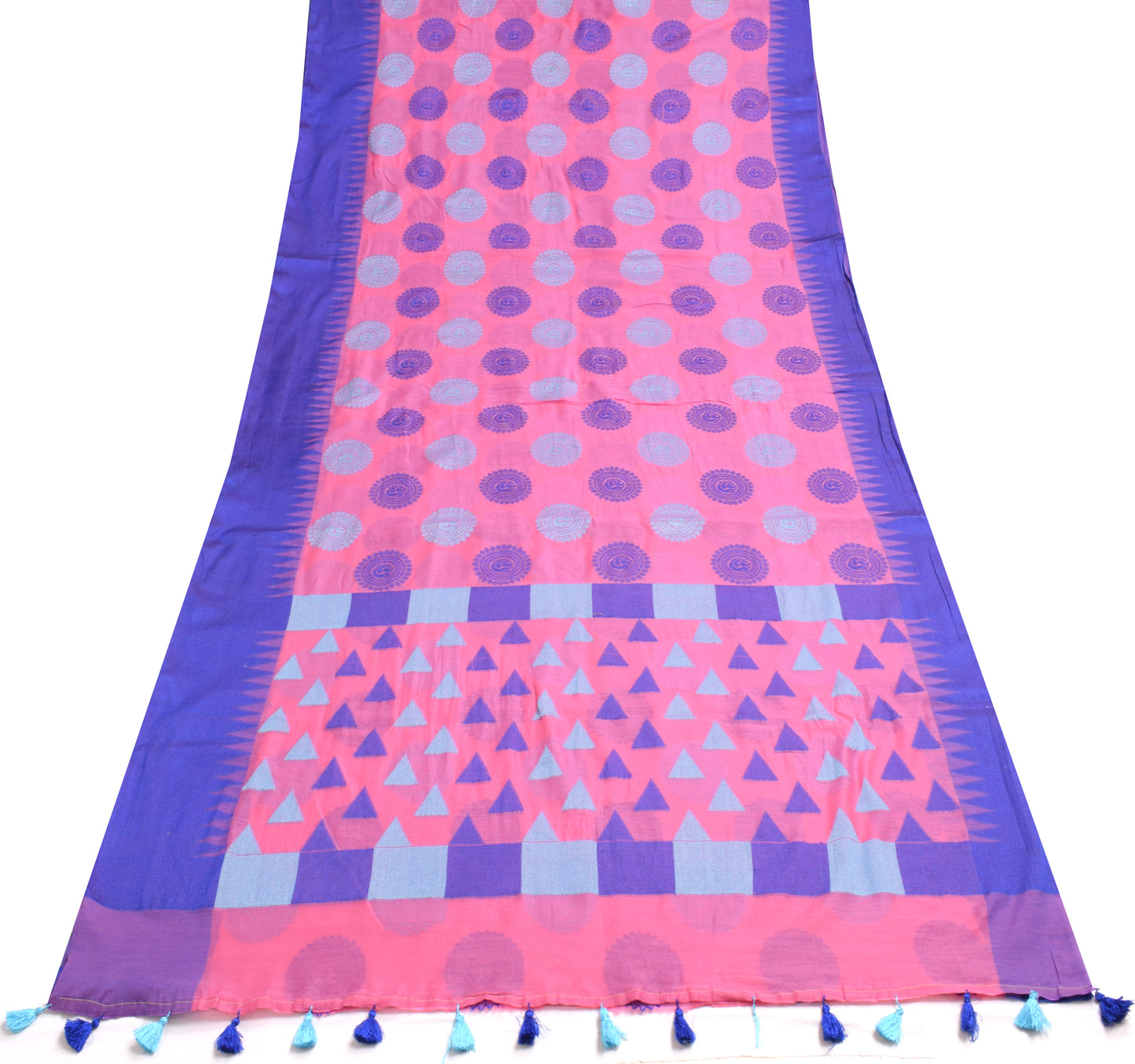 Sushila Vintage Pink Indian Saree Blend Silk Mandala Woven Sari Craft Fabric