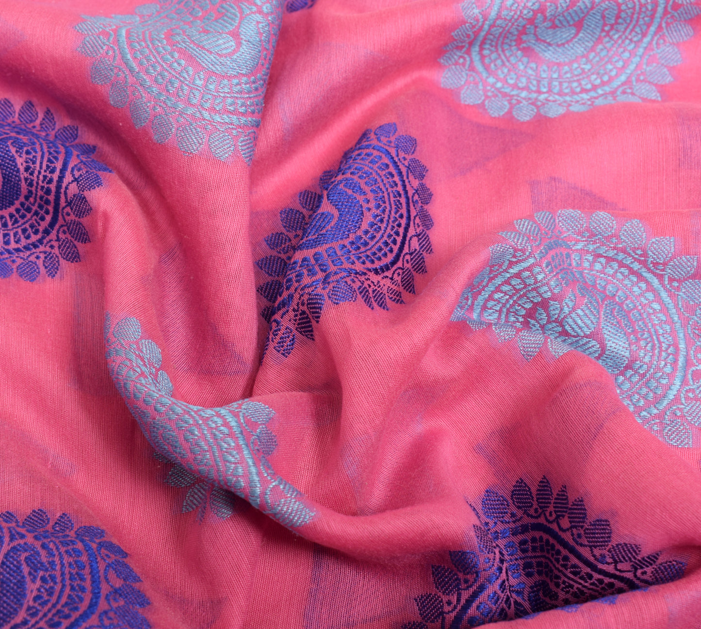 Sushila Vintage Pink Indian Saree Blend Silk Mandala Woven Sari Craft Fabric