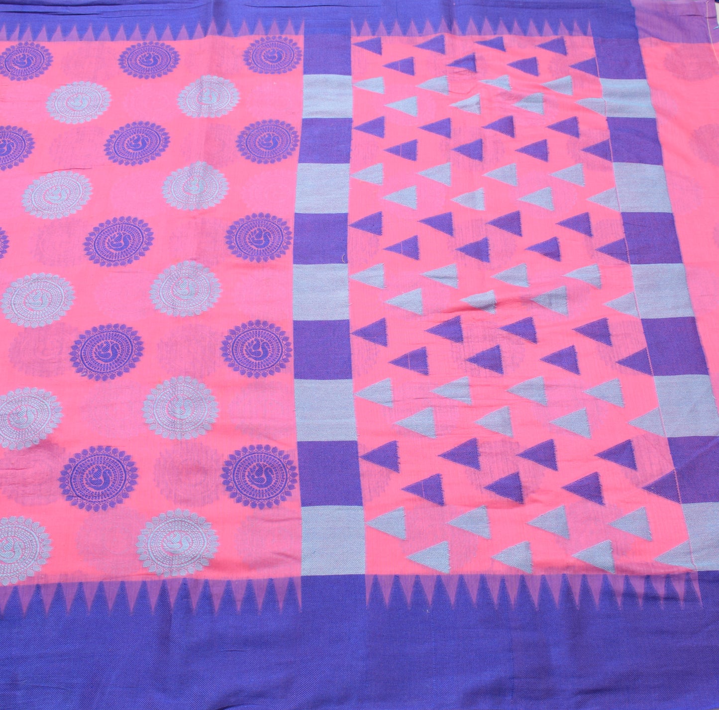 Sushila Vintage Pink Indian Saree Blend Silk Mandala Woven Sari Craft Fabric