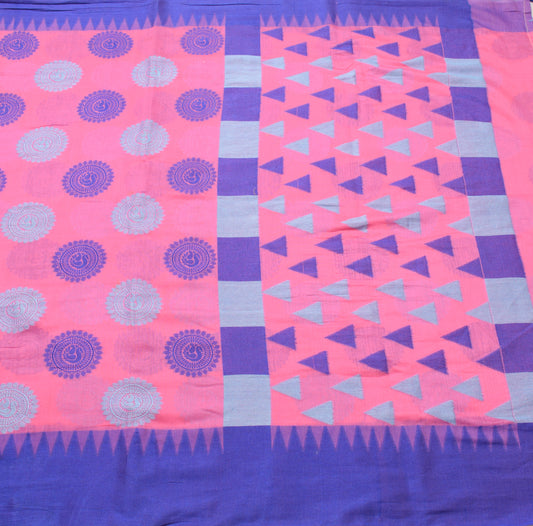 Sushila Vintage Pink Indian Saree Blend Silk Mandala Woven Sari Craft Fabric