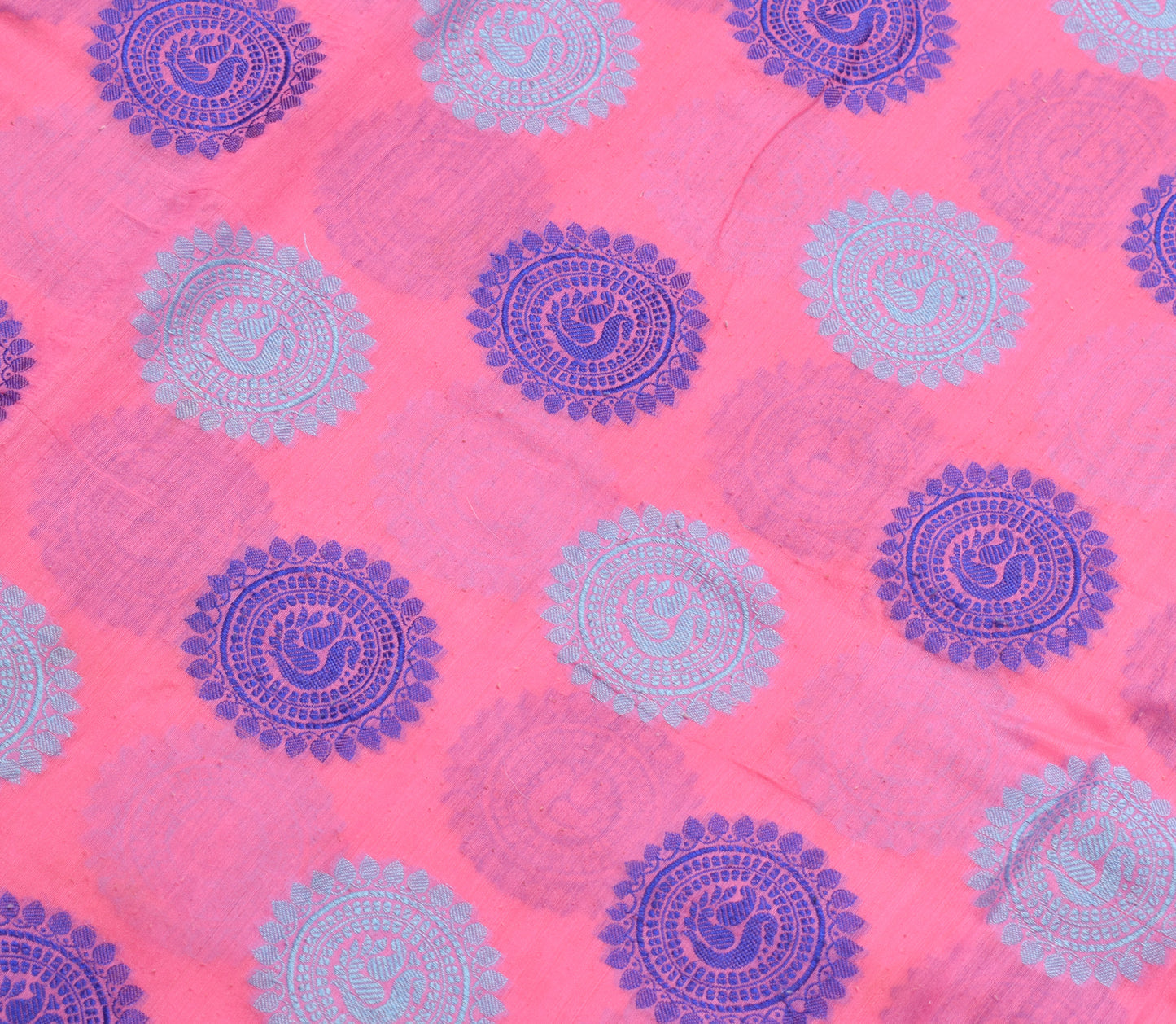 Sushila Vintage Pink Indian Saree Blend Silk Mandala Woven Sari Craft Fabric