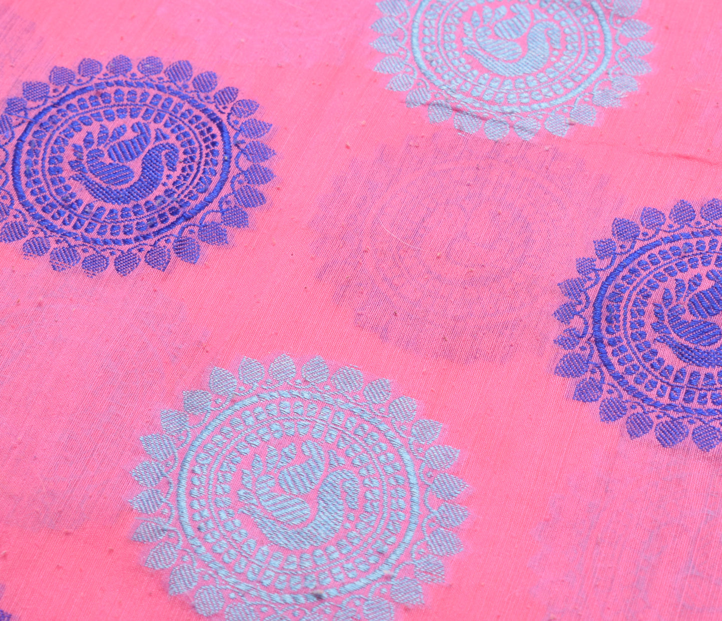 Sushila Vintage Pink Indian Saree Blend Silk Mandala Woven Sari Craft Fabric