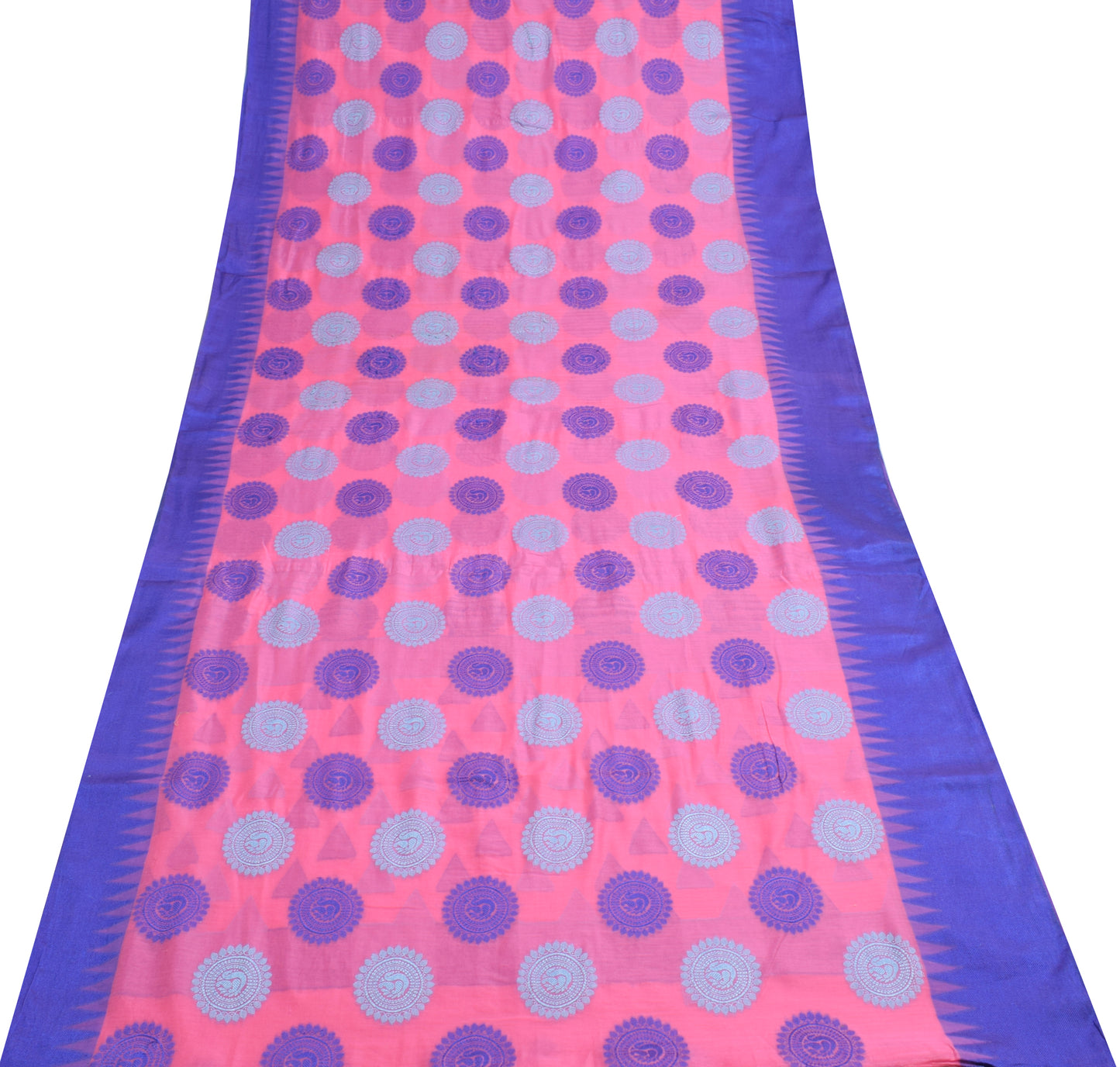 Sushila Vintage Pink Indian Saree Blend Silk Mandala Woven Sari Craft Fabric