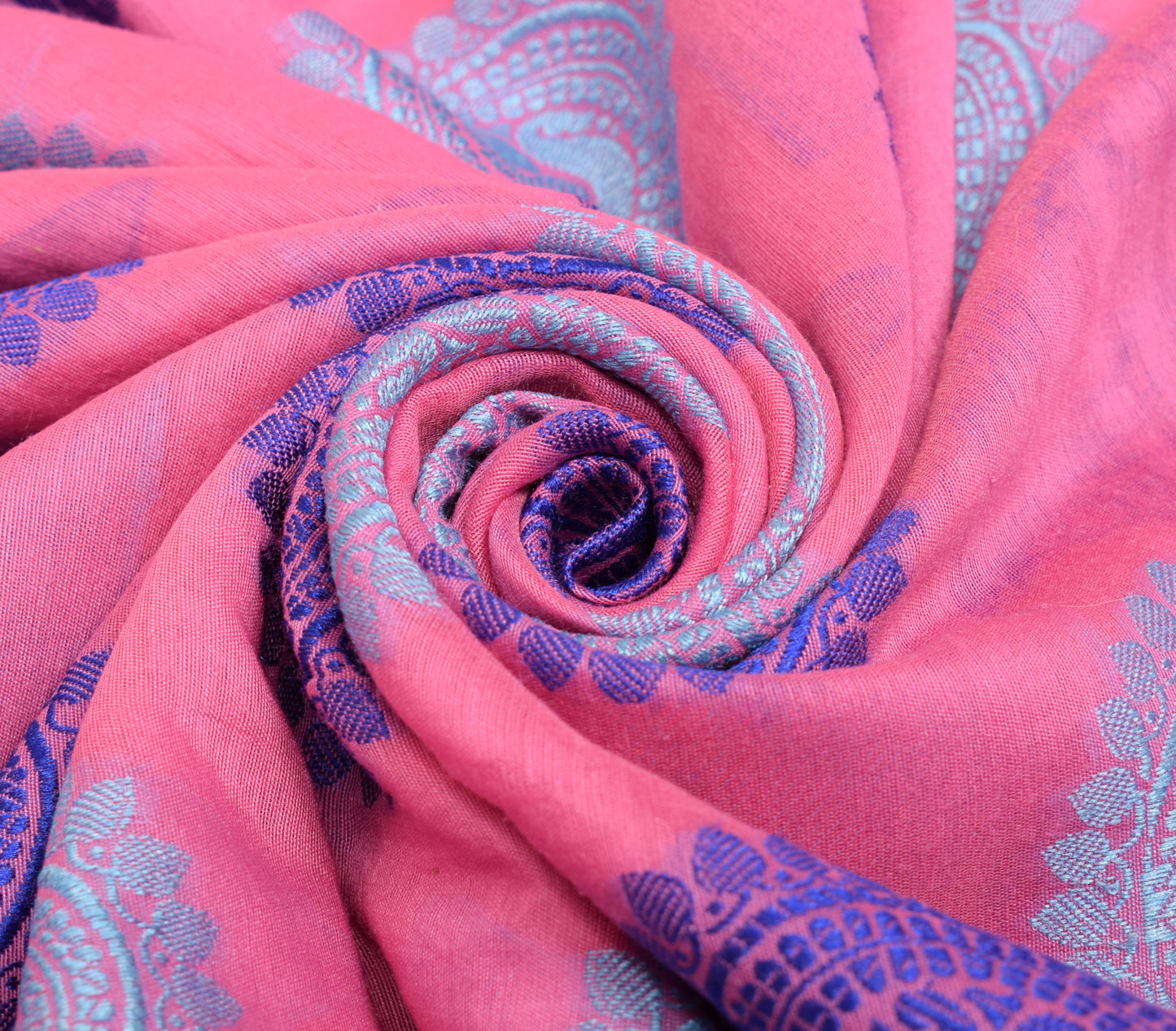 Sushila Vintage Pink Indian Saree Blend Silk Mandala Woven Sari Craft Fabric