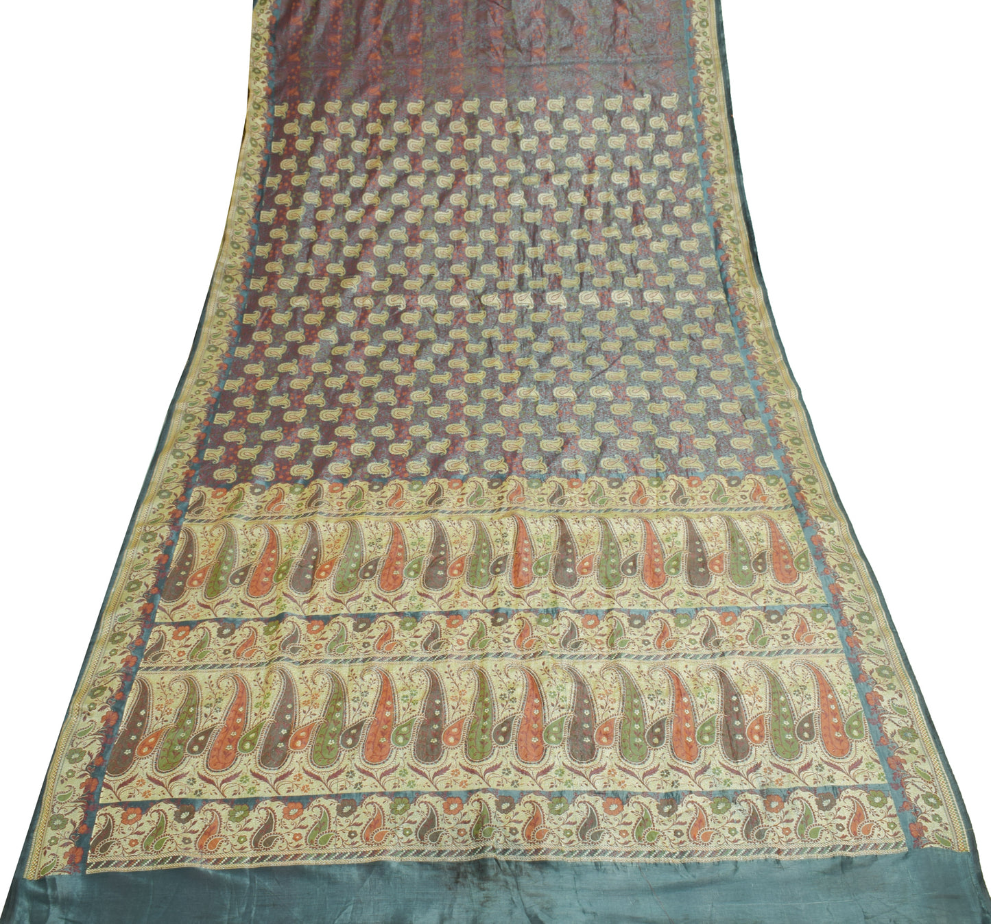 Sushila Vintage Gray Saree Art Silk All Over Woven Paisley Soft 5 YD Sari Fabric