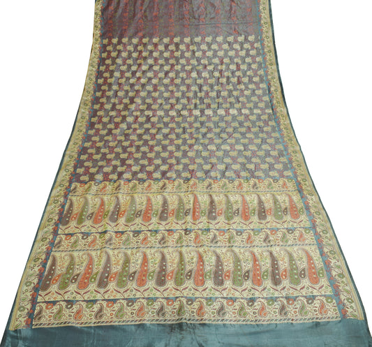 Sushila Vintage Gray Saree Art Silk All Over Woven Paisley Soft 5 YD Sari Fabric