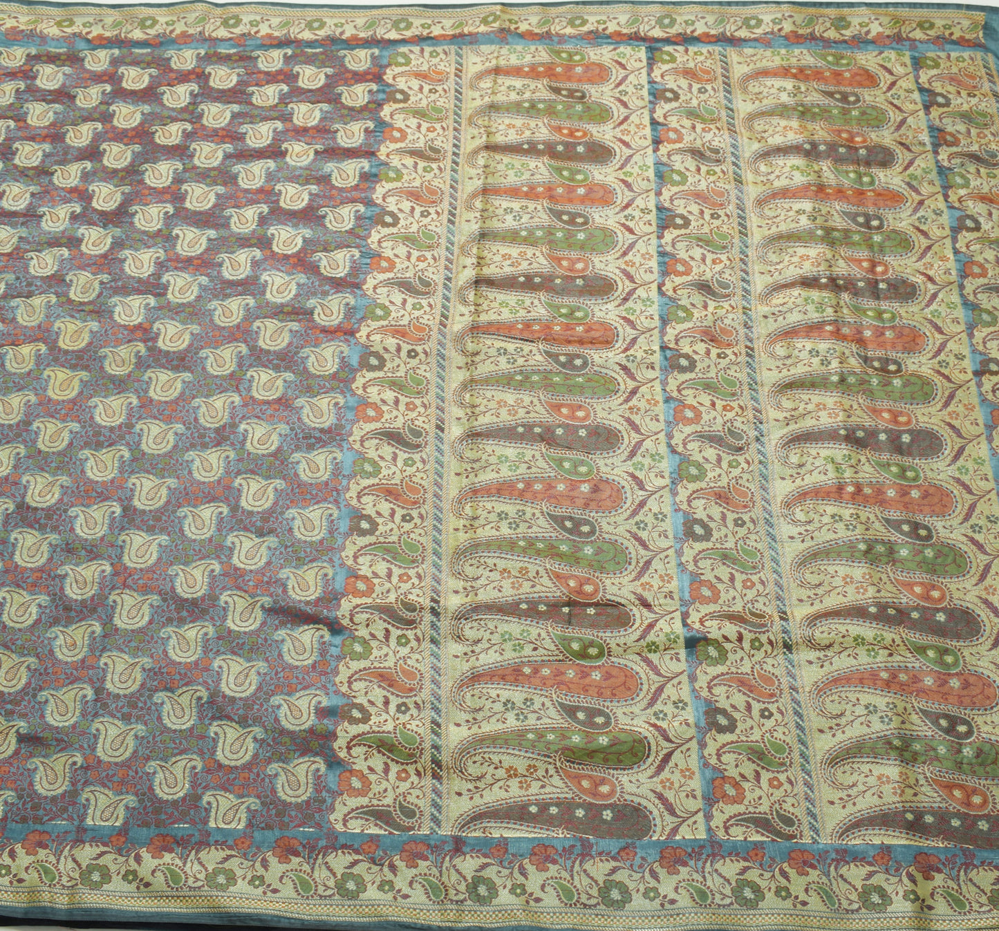 Sushila Vintage Gray Saree Art Silk All Over Woven Paisley Soft 5 YD Sari Fabric
