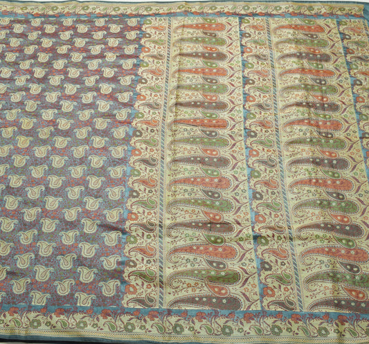 Sushila Vintage Gray Saree Art Silk All Over Woven Paisley Soft 5 YD Sari Fabric