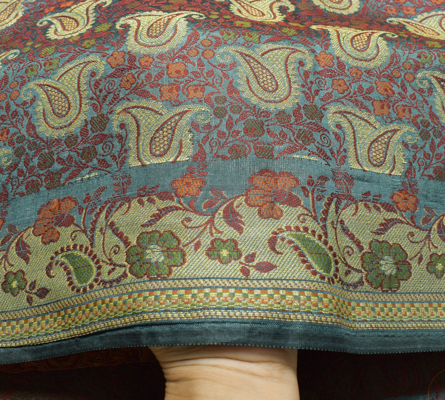 Sushila Vintage Gray Saree Art Silk All Over Woven Paisley Soft 5 YD Sari Fabric