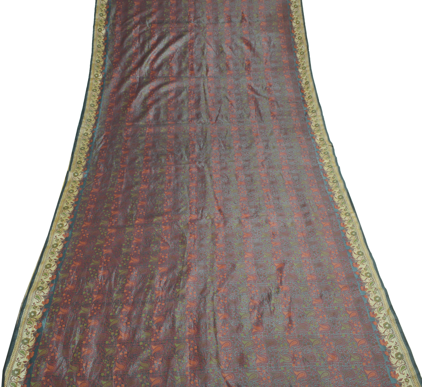 Sushila Vintage Gray Saree Art Silk All Over Woven Paisley Soft 5 YD Sari Fabric
