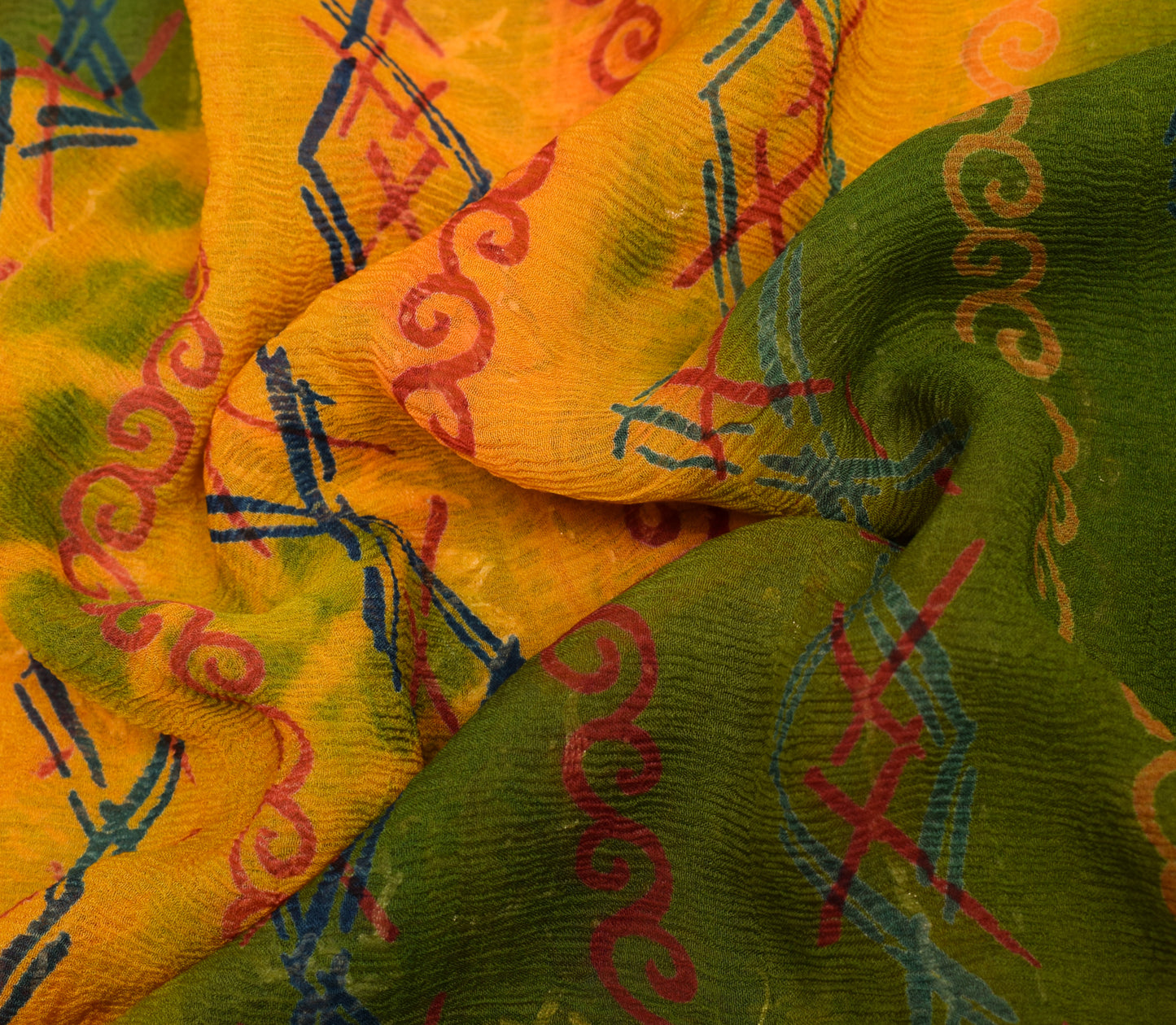 Sushila Vintage Green Saree 100% Pure Chiffon Silk Hand Beaded Sari Dress Fabric