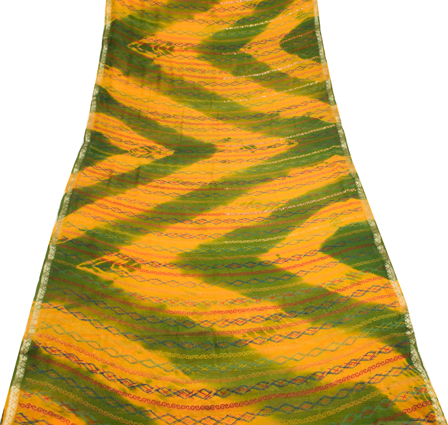 Sushila Vintage Green Saree 100% Pure Chiffon Silk Hand Beaded Sari Dress Fabric
