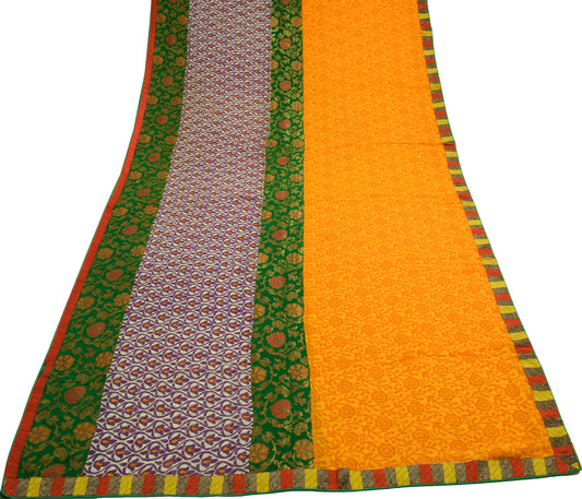 Sushila Vintage MultiColor Saree 100% Pure Georgette Silk Patch Work Sari Fabric