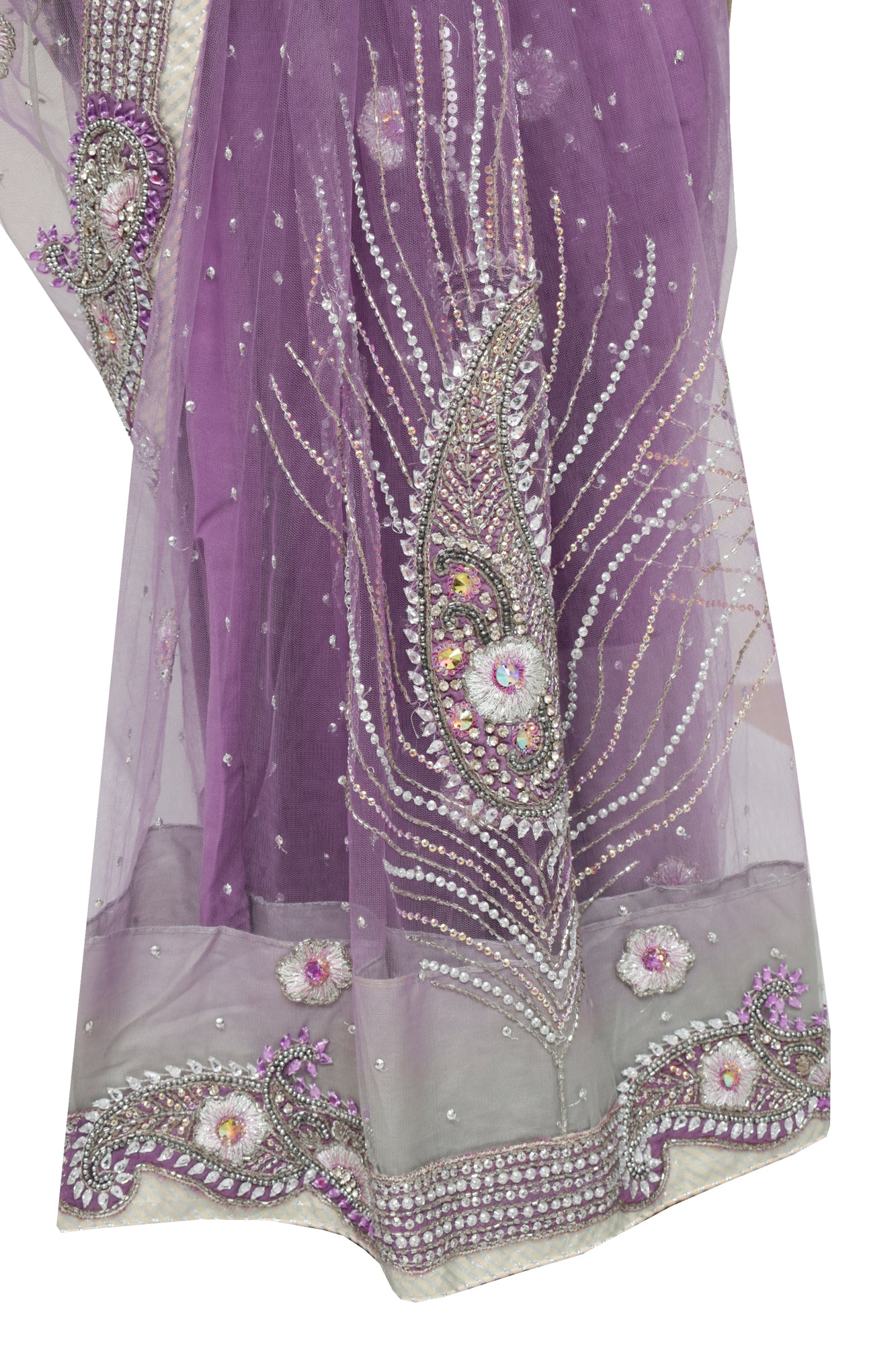 Sushila Vintage Lavender Designer Net Saree Hand Beaded Ready to Wear Sari