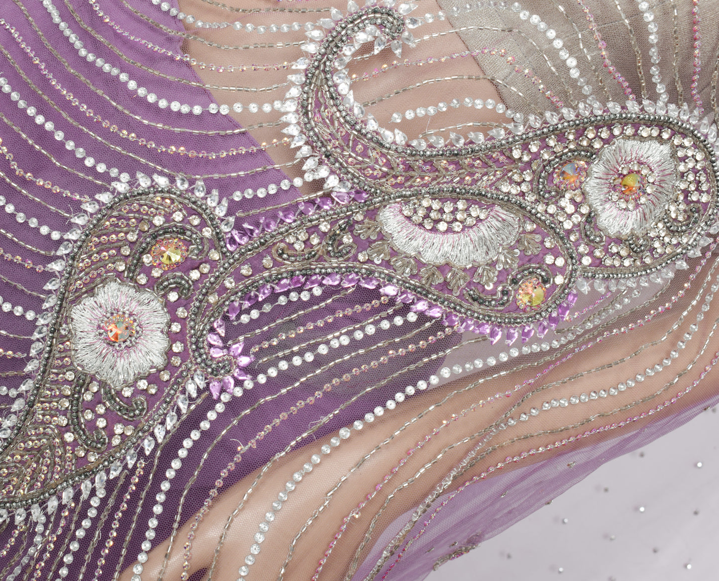 Sushila Vintage Lavender Designer Net Saree Hand Beaded Ready to Wear Sari