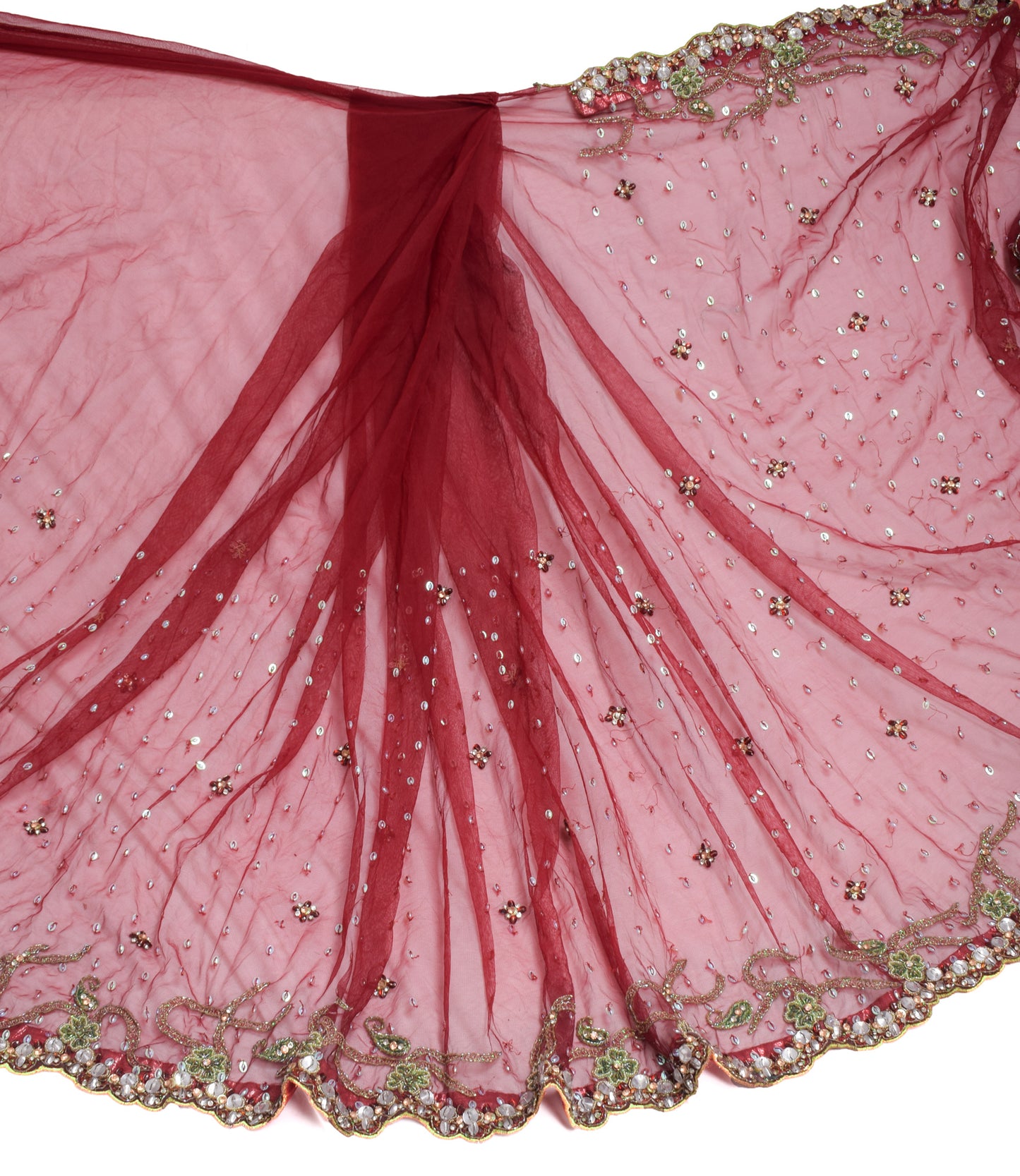 Sushila Vintage Maroon Saree Net Designer Stitched Ready to Wear Sari Fabric