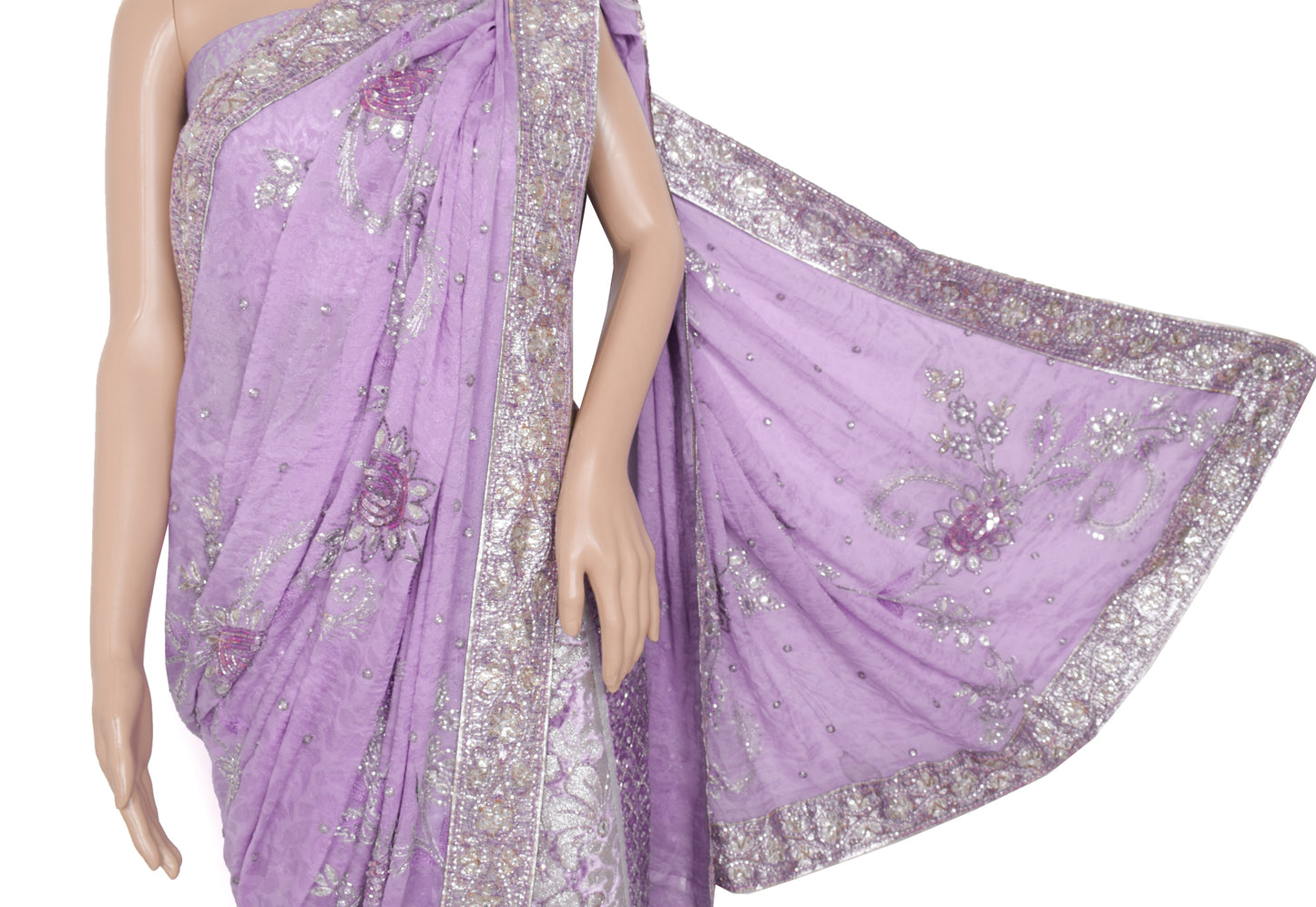 Sushila Vintage Lavender Designer Saree Georgette Silk Sari with Blouse Fabric