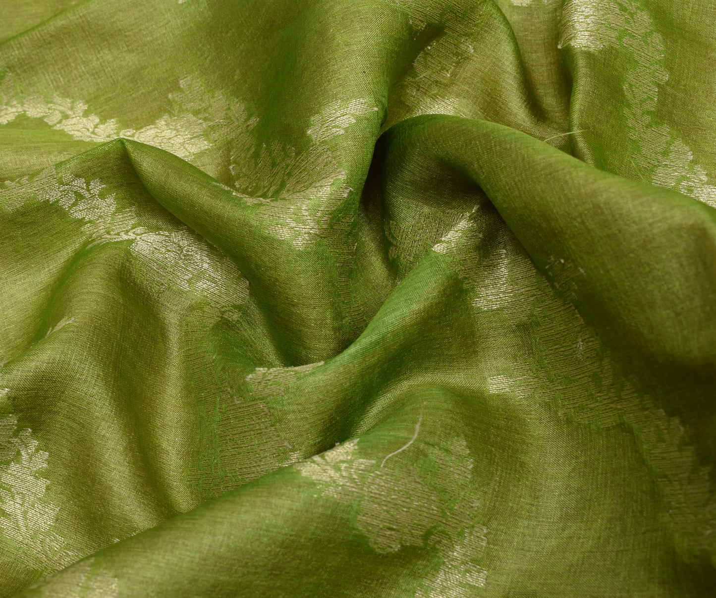 Sushila Vintage Green Saree 100% Pure Silk All Over Woven Floral Sari Fabric