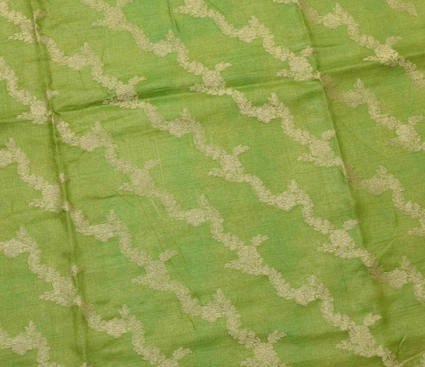 Sushila Vintage Green Saree 100% Pure Silk All Over Woven Floral Sari Fabric
